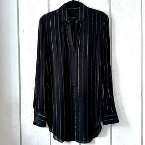 AllSaints Keri Metallic Striped Tunic in Black & Gold